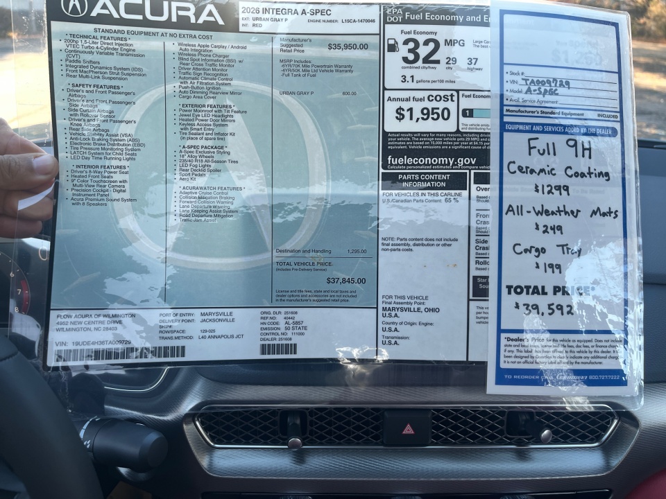 19UDE4H36TA009729 2026 Acura Integra FWD A-Spec