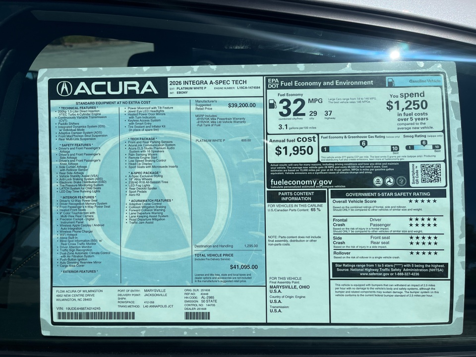 19UDE4H66TA014245 2026 Acura Integra FWD A-Spec with Technology