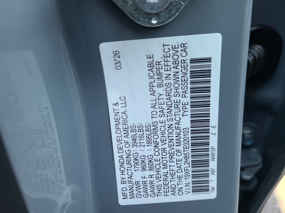 19XFL2H85TE020103 2026 Honda Civic Hatchback Sport
