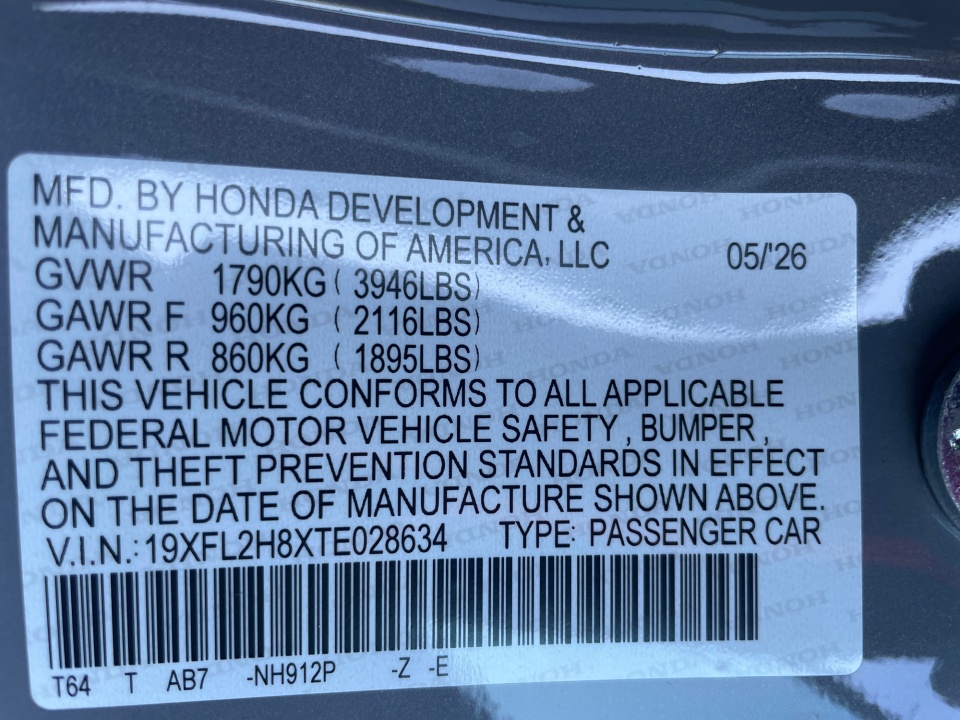 19XFL2H8XTE028634 2026 Honda Civic Hatchback Sport