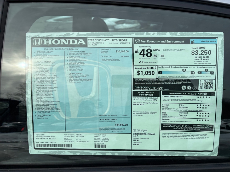 19XFL4H81TE007151 2026 Honda Civic Hybrid Sport