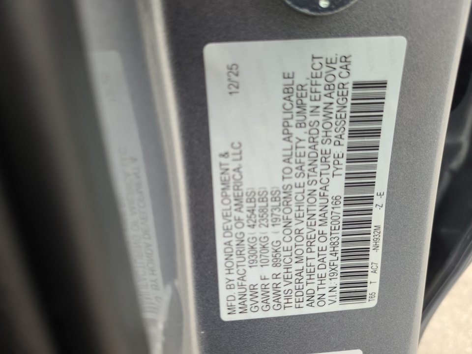 19XFL4H83TE007166 2026 Honda Civic Hybrid Sport