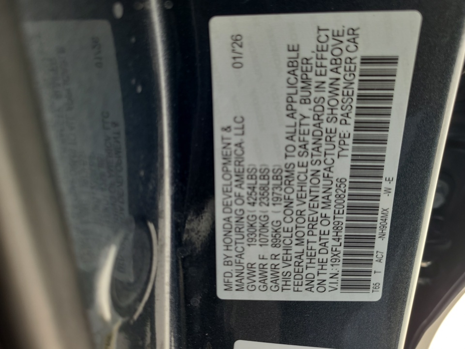 19XFL4H89TE008256 2026 Honda Civic Hybrid Sport