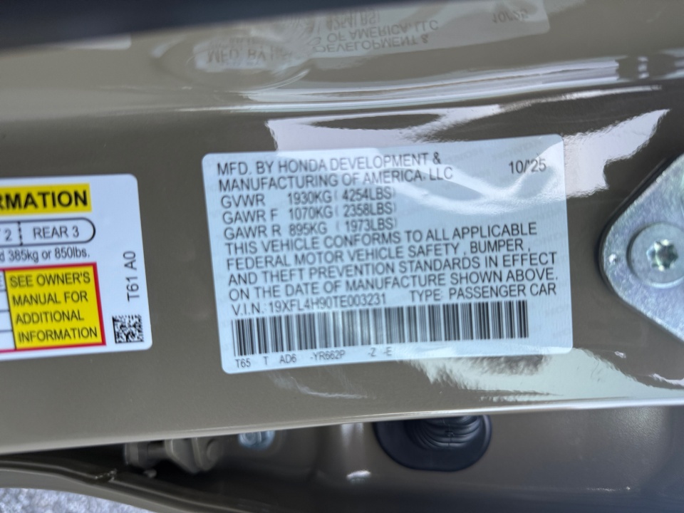 19XFL4H90TE003231 2026 Honda Civic Hybrid Sport Touring