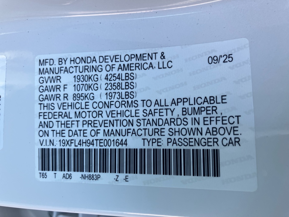 19XFL4H94TE001644 2026 Honda Civic Hybrid Sport Touring