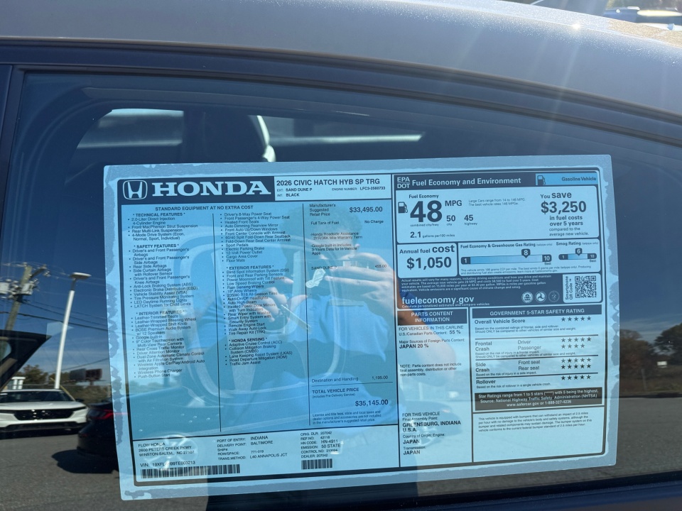 19XFL4H99TE003213 2026 Honda Civic Hybrid Sport Touring