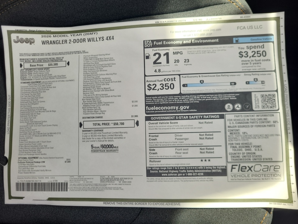 1C4PJXAN6TW282774 2026 Jeep Wrangler 2-Door Willys 4x4