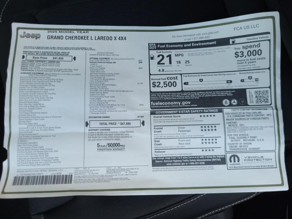 1C4RJKAG1S8716471 2025 Jeep Grand Cherokee L Laredo X 4x4