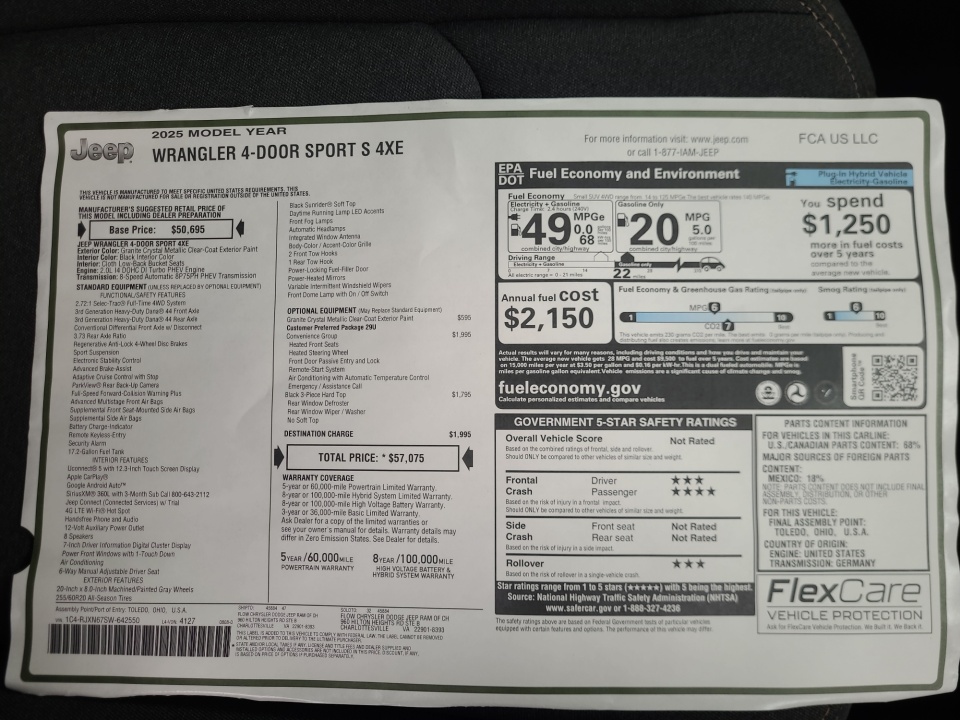 1C4RJXN67SW642550 2025 Jeep Wrangler 4xe Sport S 4xe