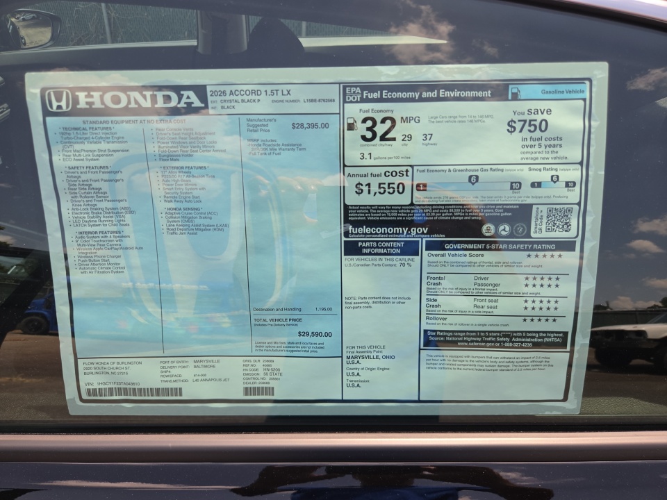 1HGCY1F23TA043610 2026 Honda Accord Sedan LX