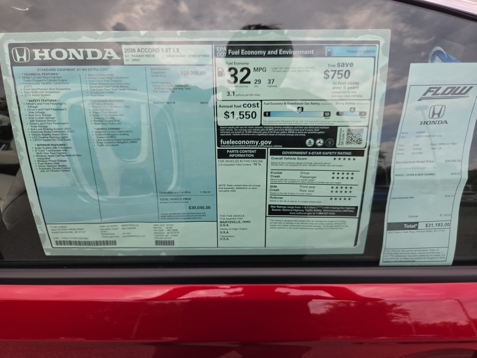 1HGCY1F26TA051832 2026 Honda Accord Sedan LX