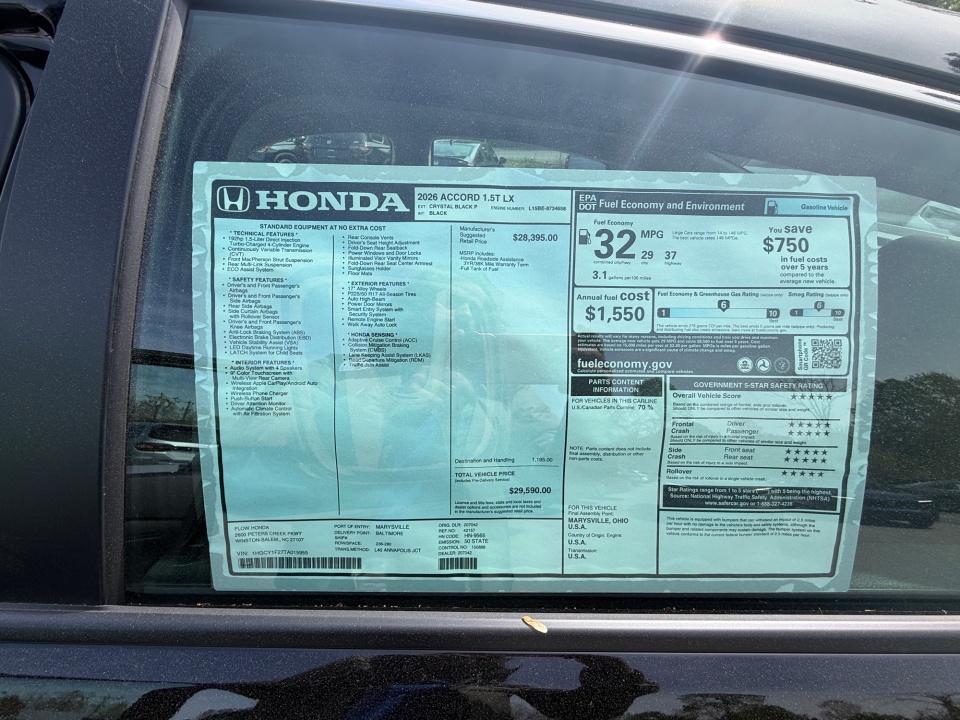 1HGCY1F27TA015955 2026 Honda Accord Sedan LX