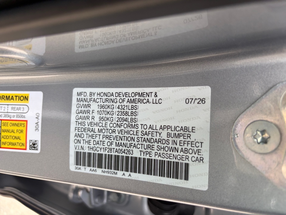 1HGCY1F28TA054263 2026 Honda Accord Sedan LX