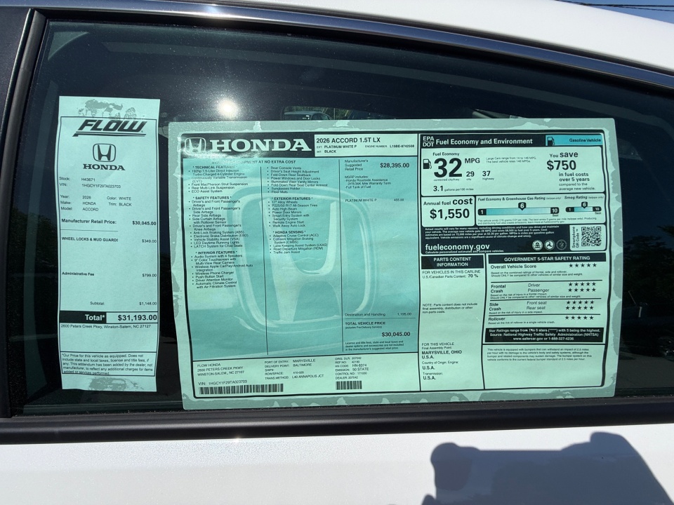 1HGCY1F29TA023703 2026 Honda Accord Sedan LX