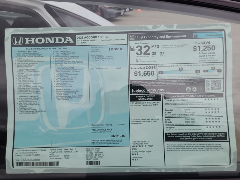 1HGCY1F41SA075682 2025 Honda Accord Sedan SE