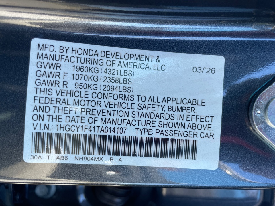 1HGCY1F41TA014107 2026 Honda Accord Sedan SE