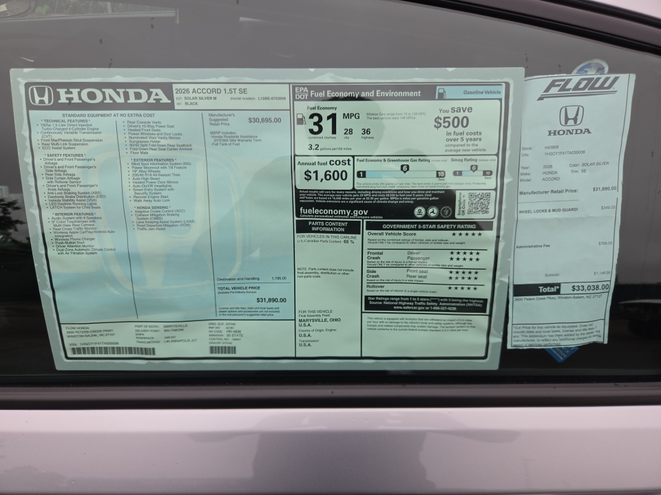 1HGCY1F41TA035006 2026 Honda Accord Sedan SE