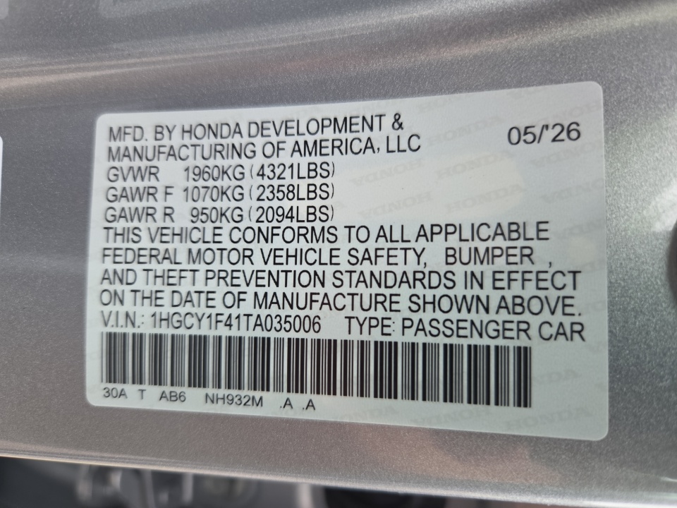 1HGCY1F41TA035006 2026 Honda Accord Sedan SE