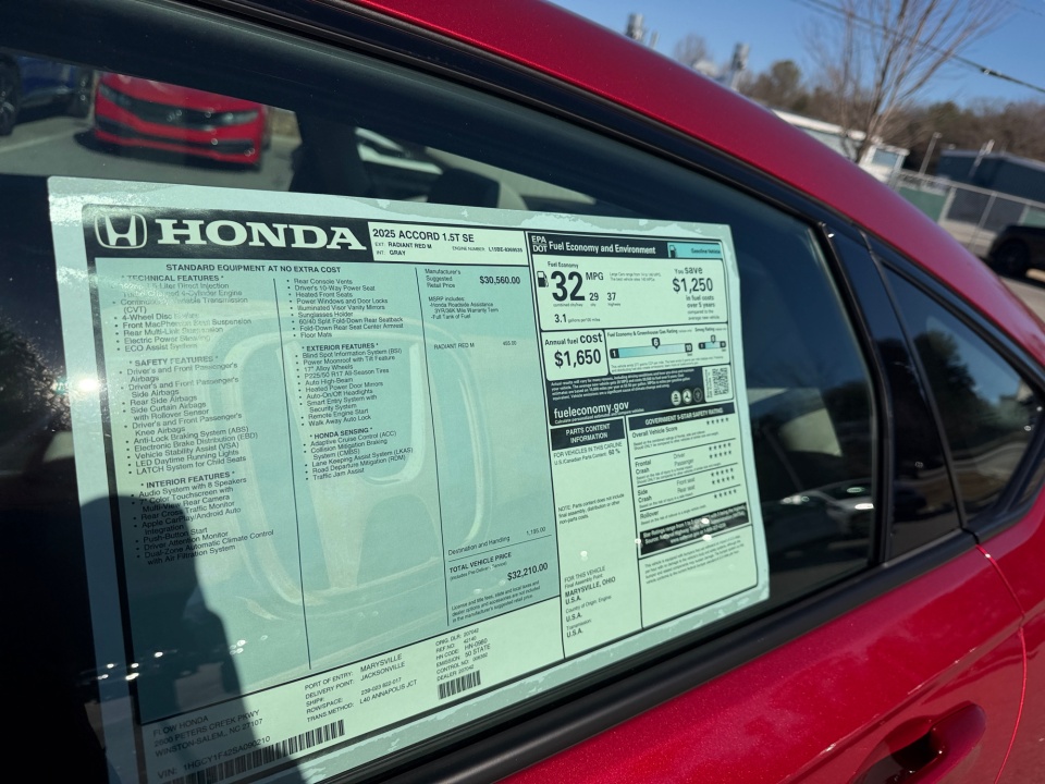 1HGCY1F42SA090210 2025 Honda Accord Sedan SE