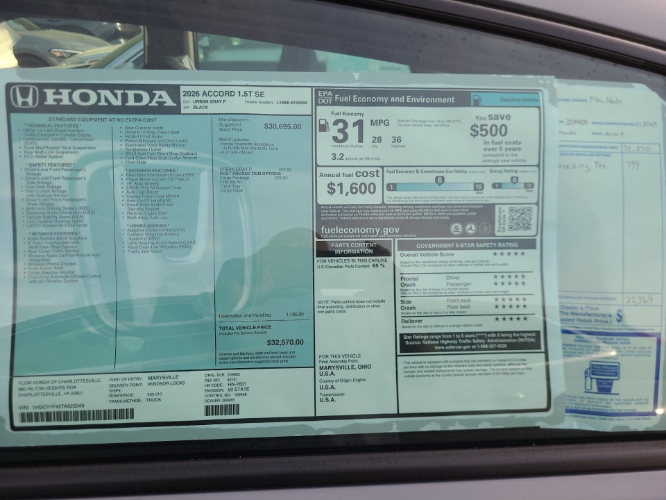 1HGCY1F42TA025049 2026 Honda Accord Sedan SE