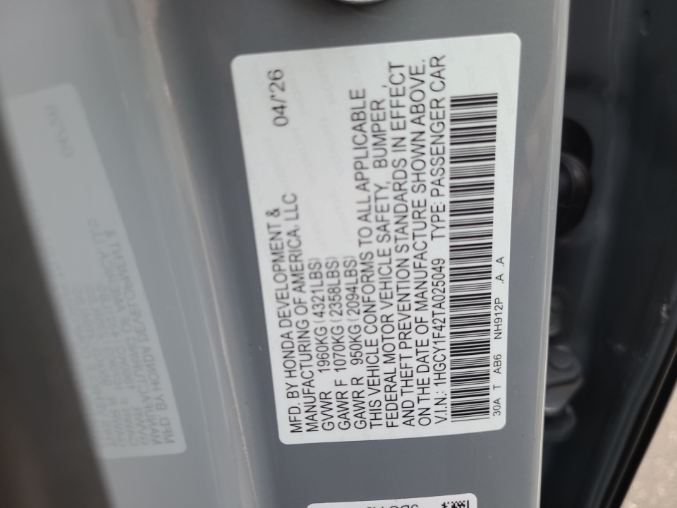 1HGCY1F42TA025049 2026 Honda Accord Sedan SE