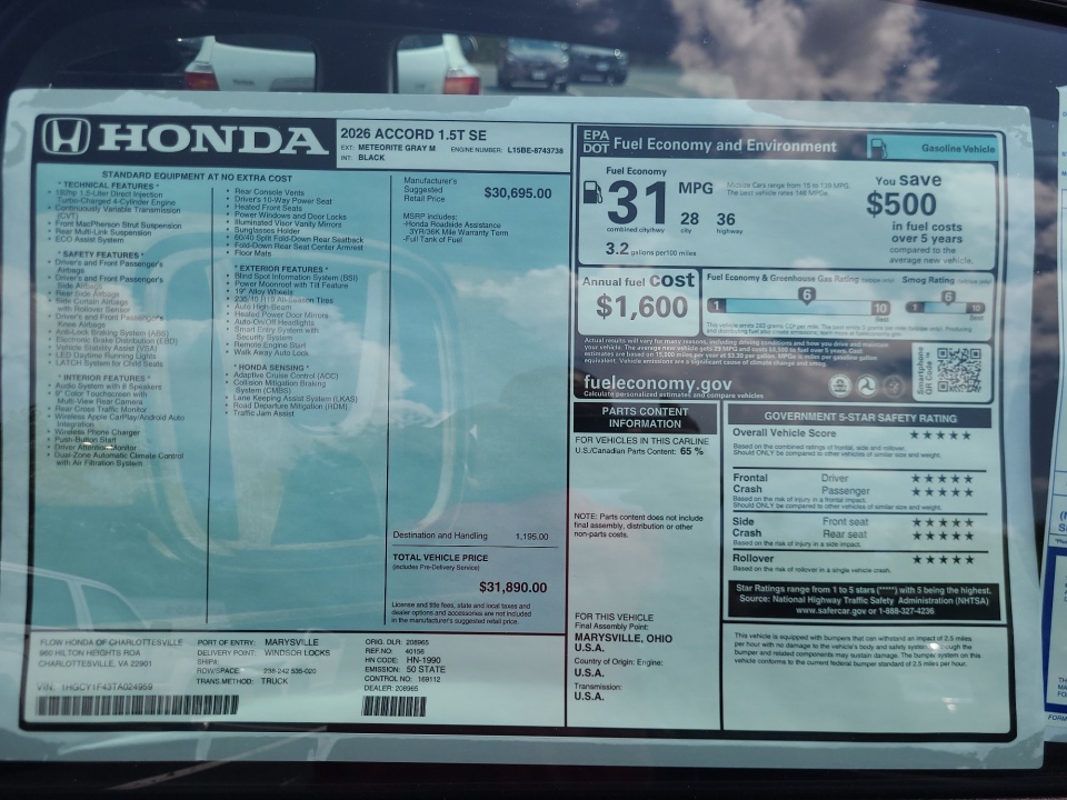 1HGCY1F43TA024959 2026 Honda Accord Sedan SE