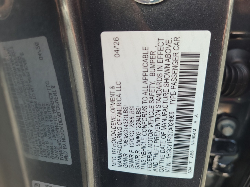 1HGCY1F43TA024959 2026 Honda Accord Sedan SE
