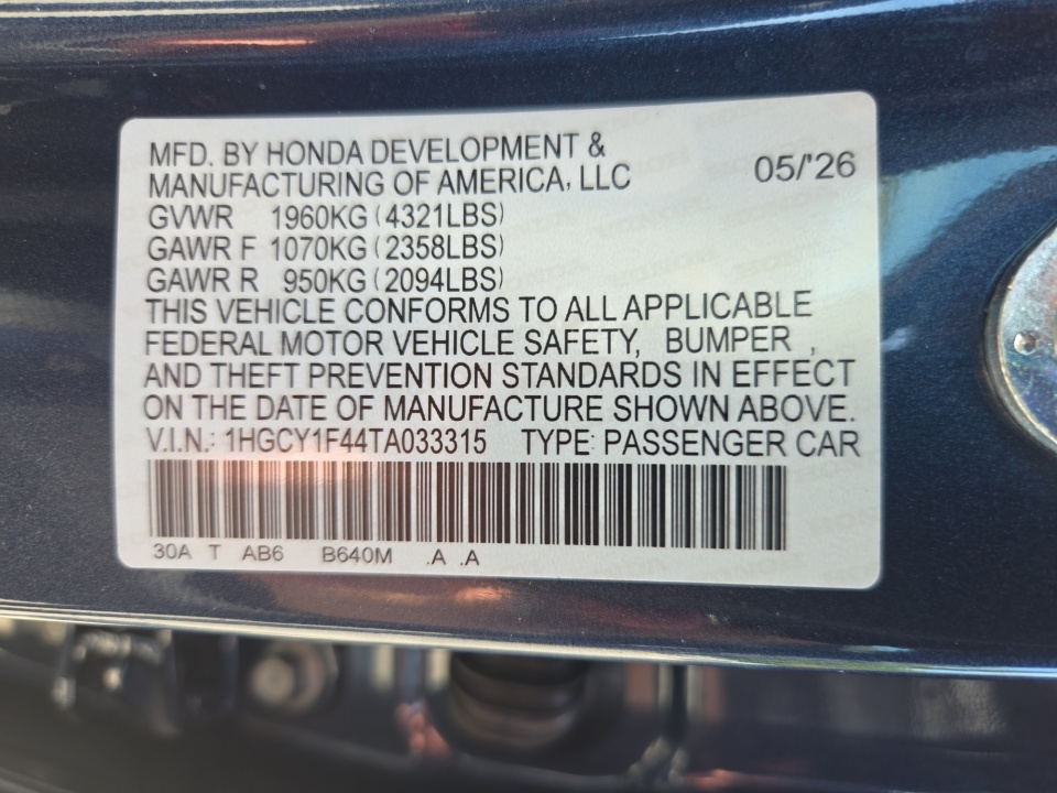 1HGCY1F44TA033315 2026 Honda Accord Sedan SE