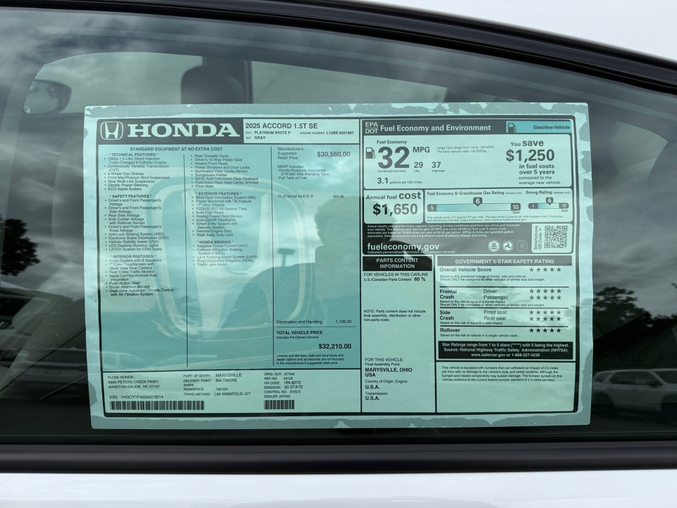 1HGCY1F45SA073014 2025 Honda Accord Sedan SE