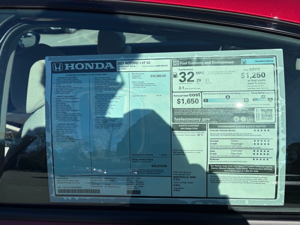 1HGCY1F48SA089966 2025 Honda Accord Sedan SE