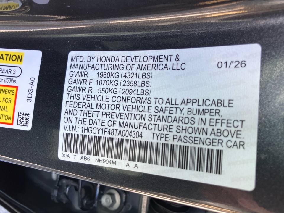 1HGCY1F48TA004304 2026 Honda Accord Sedan SE