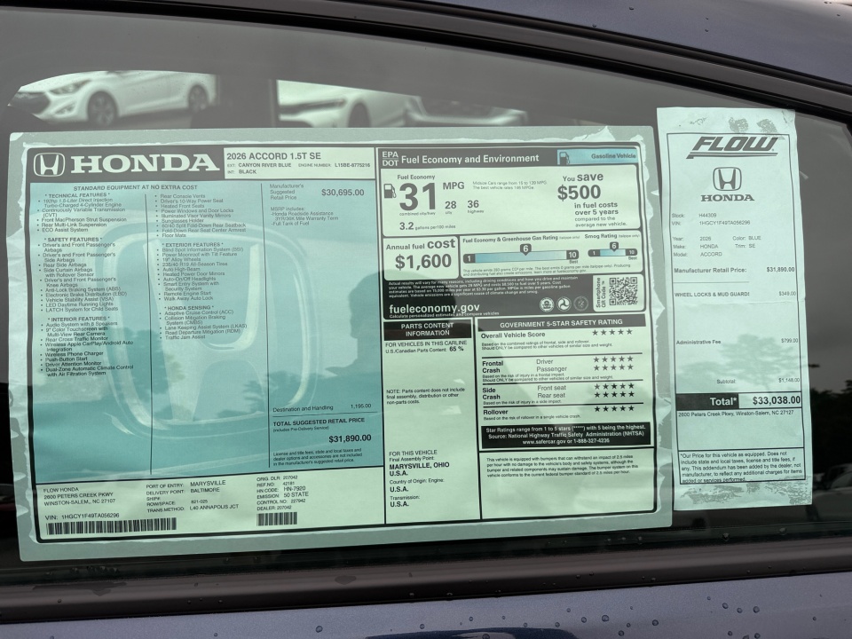 1HGCY1F49TA056296 2026 Honda Accord Sedan SE