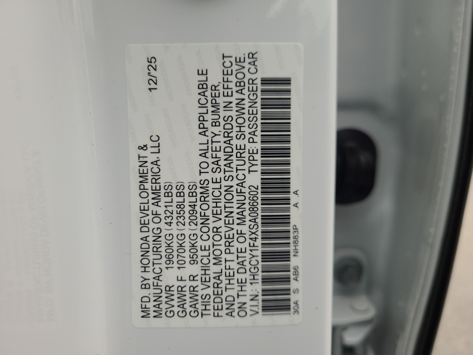 1HGCY1F4XSA086602 2025 Honda Accord Sedan SE