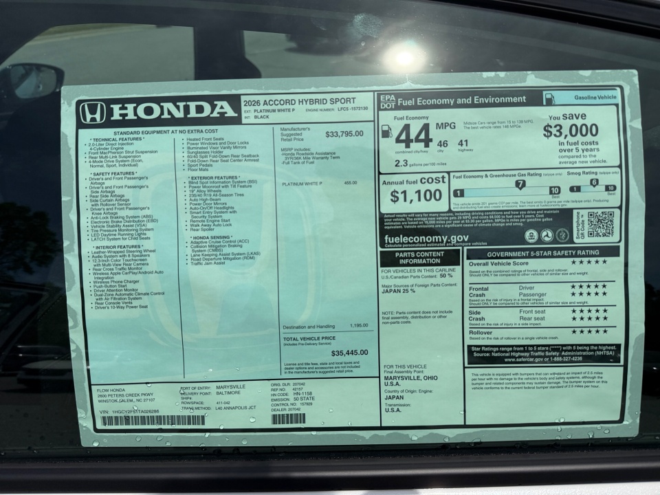 1HGCY2F51TA026286 2026 Honda Accord Hybrid Sport