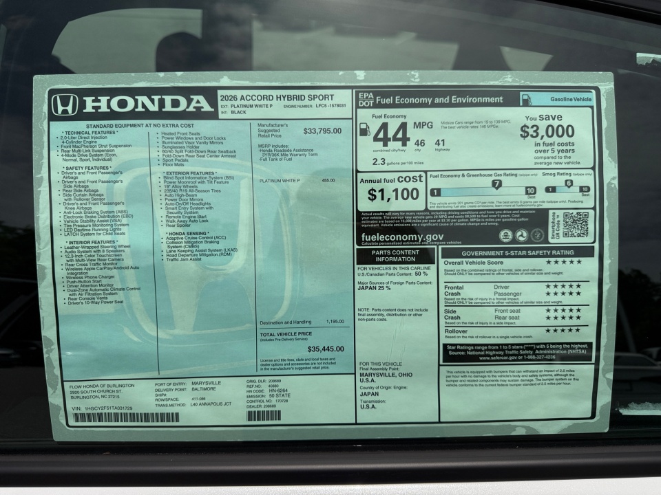 1HGCY2F51TA031729 2026 Honda Accord Hybrid Sport