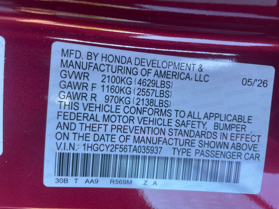 1HGCY2F56TA035937 2026 Honda Accord Hybrid Sport