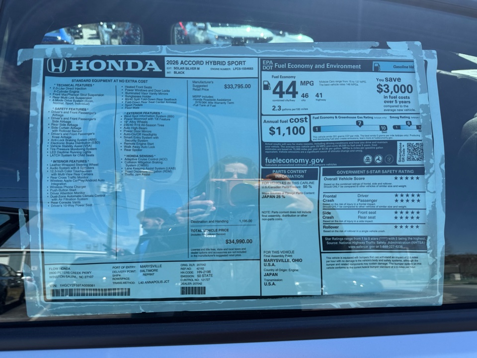 1HGCY2F59TA009381 2026 Honda Accord Hybrid Sport