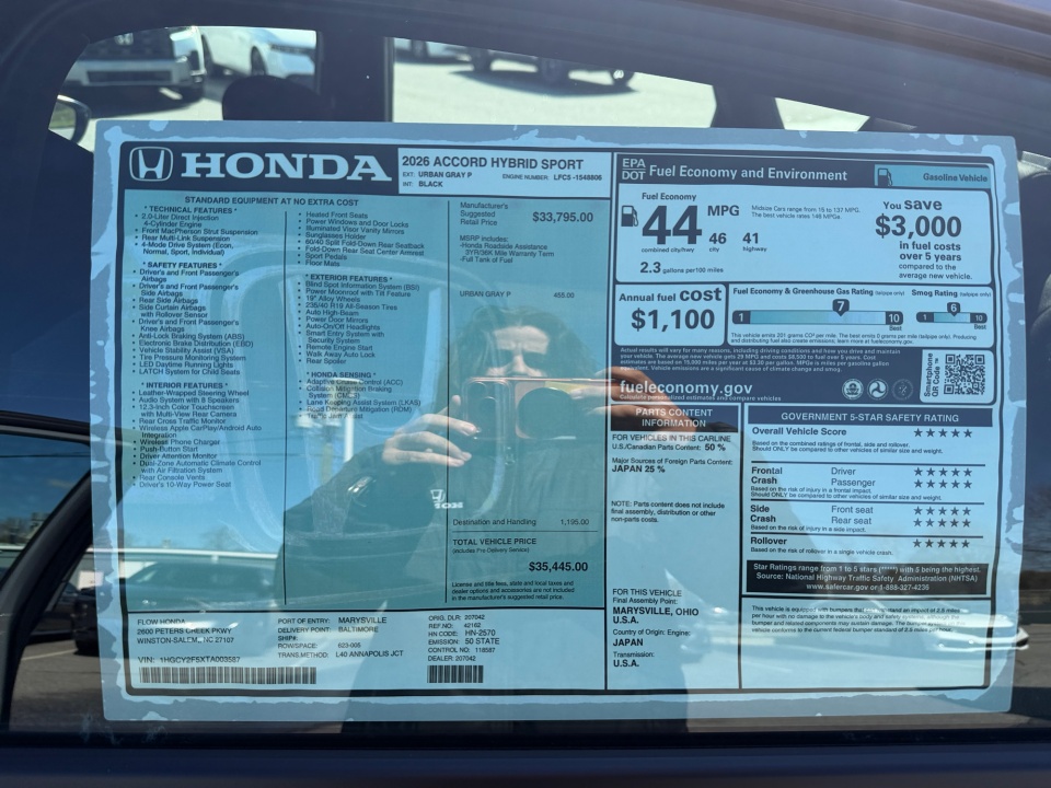 1HGCY2F5XTA003587 2026 Honda Accord Hybrid Sport