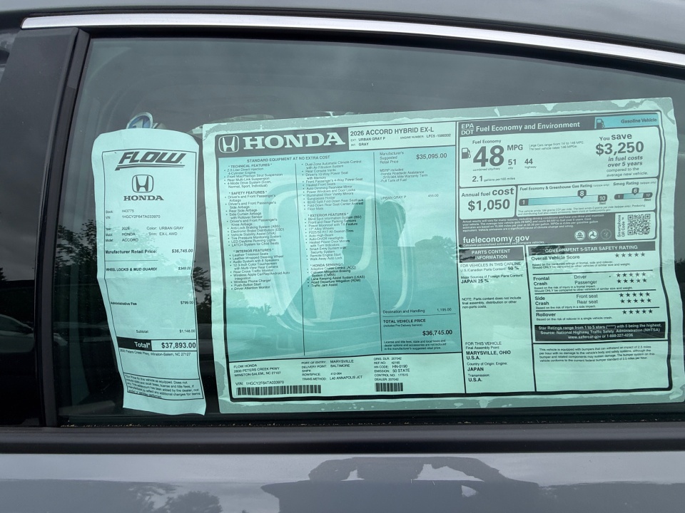 1HGCY2F64TA033970 2026 Honda Accord Hybrid EX-L