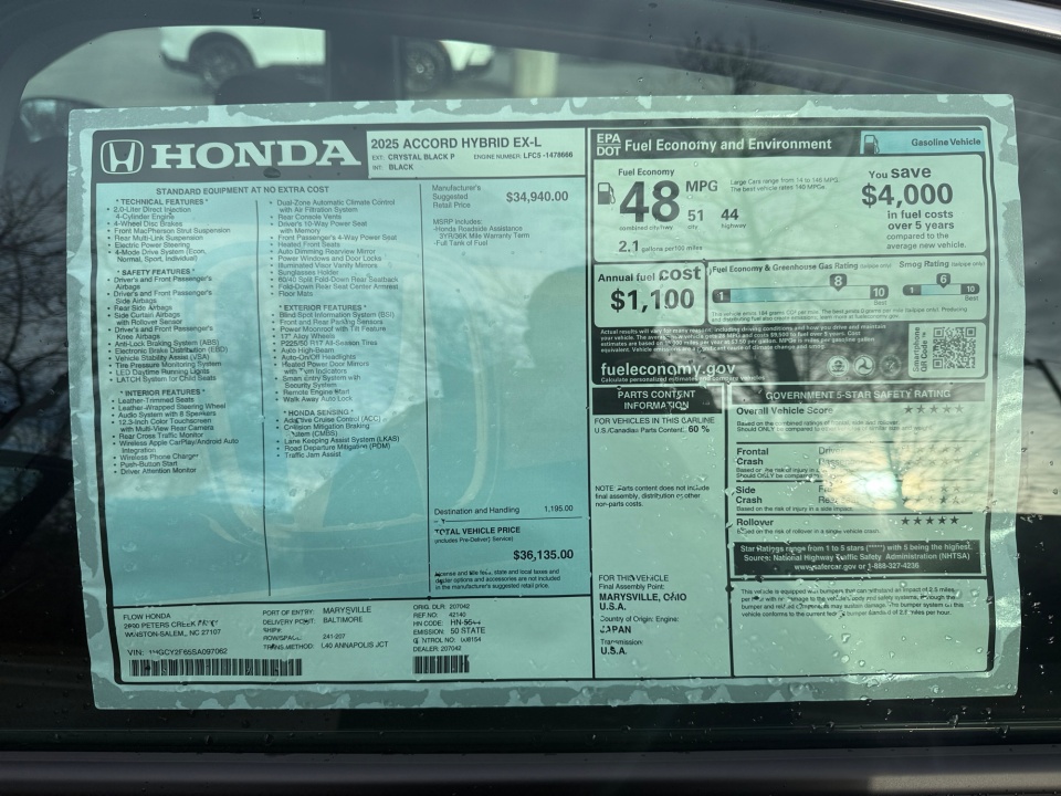 1HGCY2F65SA097062 2025 Honda Accord Hybrid EX-L