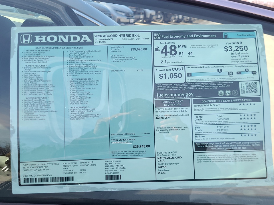 1HGCY2F66TA004843 2026 Honda Accord Hybrid EX-L