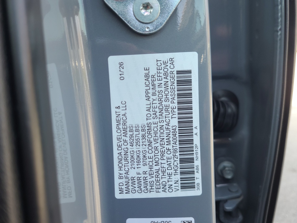 1HGCY2F66TA004843 2026 Honda Accord Hybrid EX-L