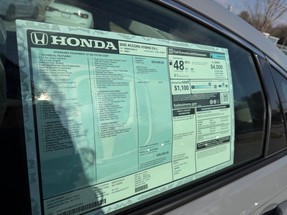 1HGCY2F68SA097993 2025 Honda Accord Hybrid EX-L