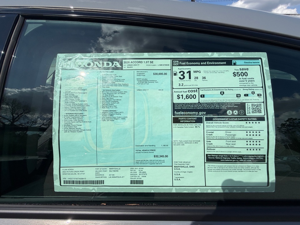 1HGCY2F68TA033972 2026 Honda Accord Hybrid EX-L