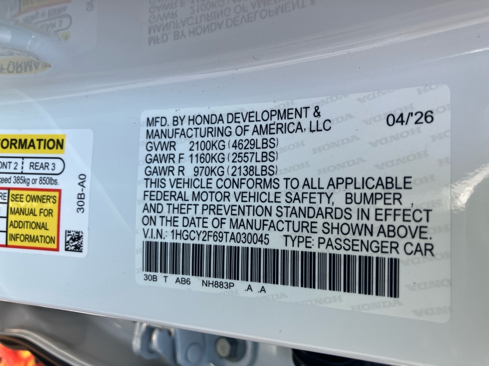 1HGCY2F69TA030045 2026 Honda Accord Hybrid EX-L