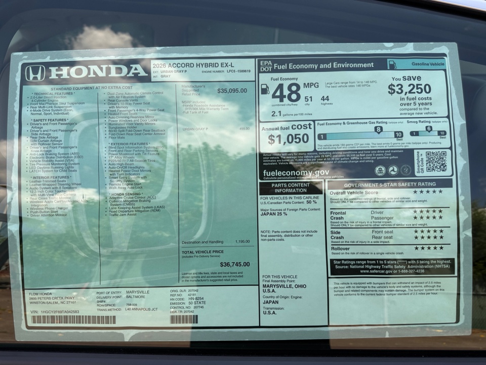 1HGCY2F69TA042583 2026 Honda Accord Hybrid EX-L