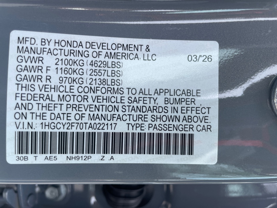 1HGCY2F70TA022117 2026 Honda Accord Hybrid Sport-L
