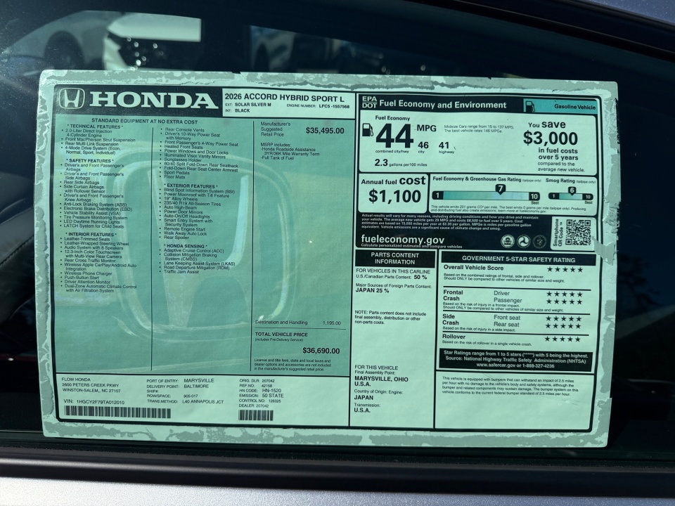 1HGCY2F71TA026676 2026 Honda Accord Hybrid Sport-L