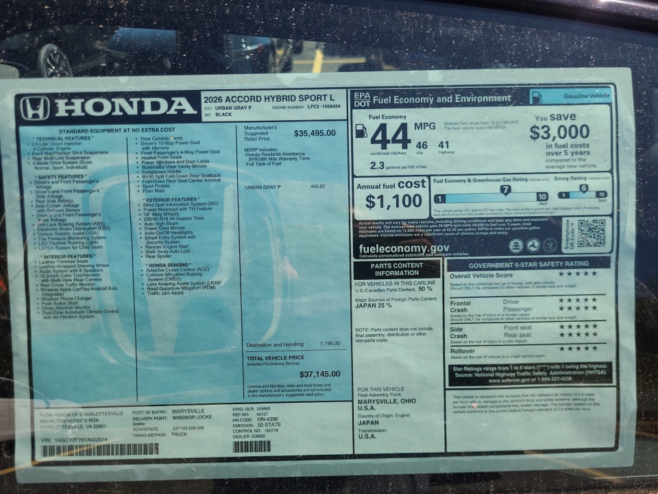 1HGCY2F76TA022574 2026 Honda Accord Hybrid Sport-L