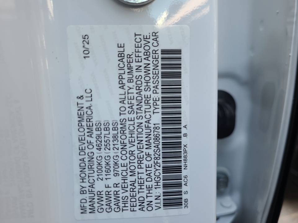 1HGCY2F82SA086781 2025 Honda Accord Hybrid Touring